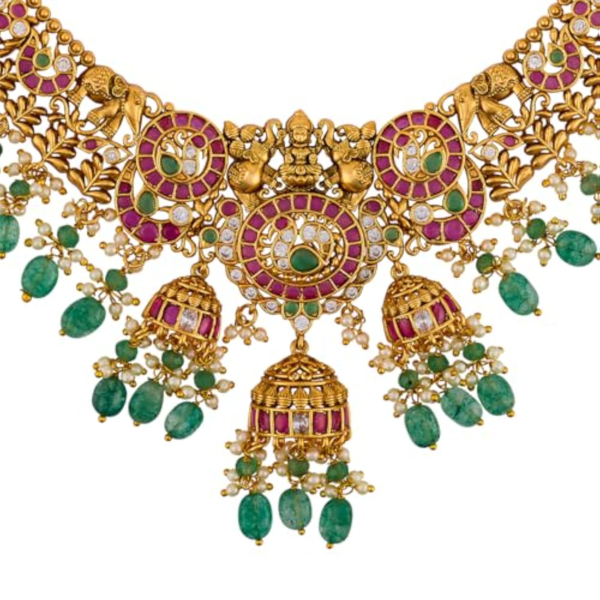 Ruby-Green Gold Polished Copper Antique Necklace